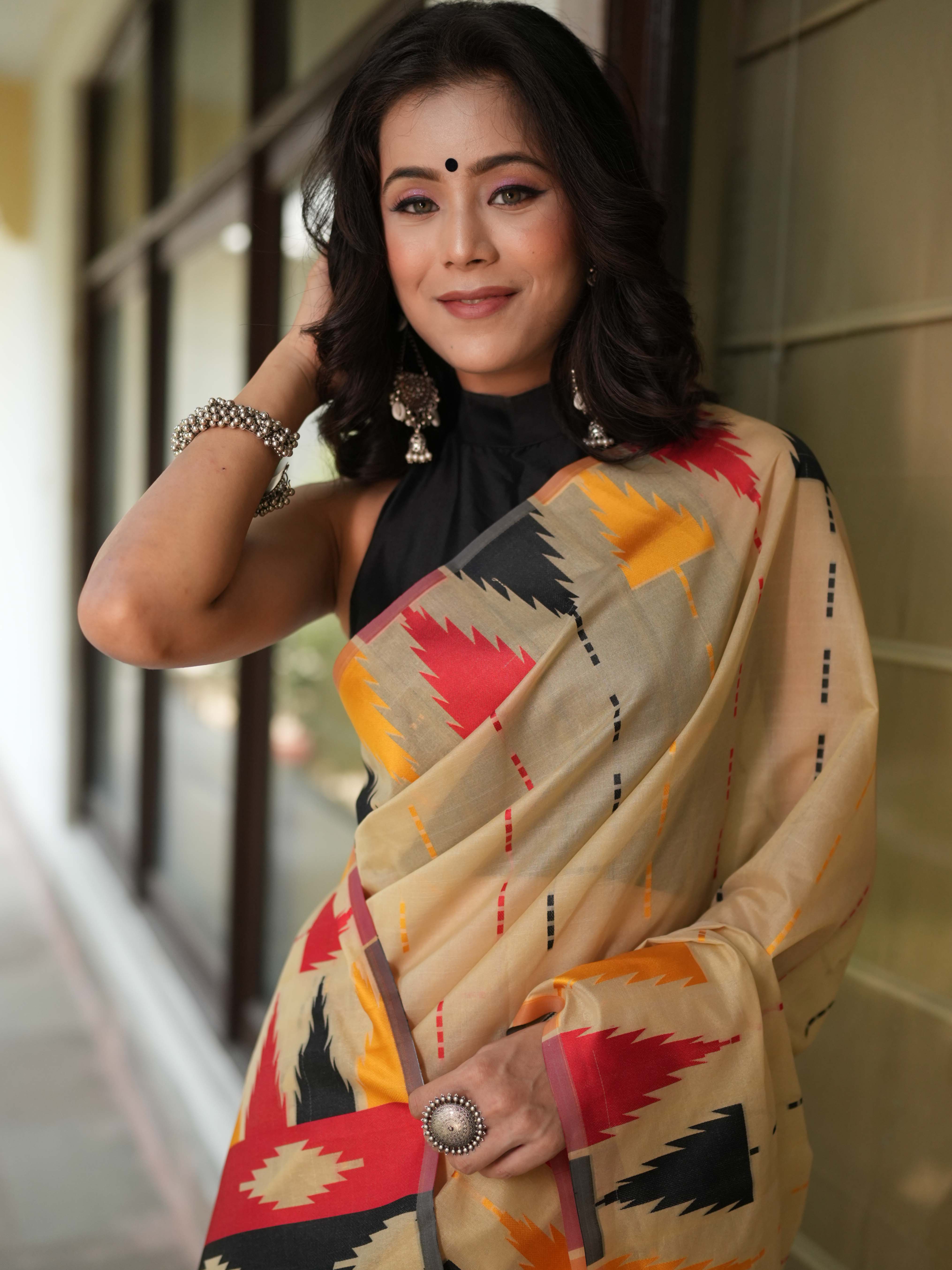 Banarasee Semi Georgette Saree With Resham Work-Beige