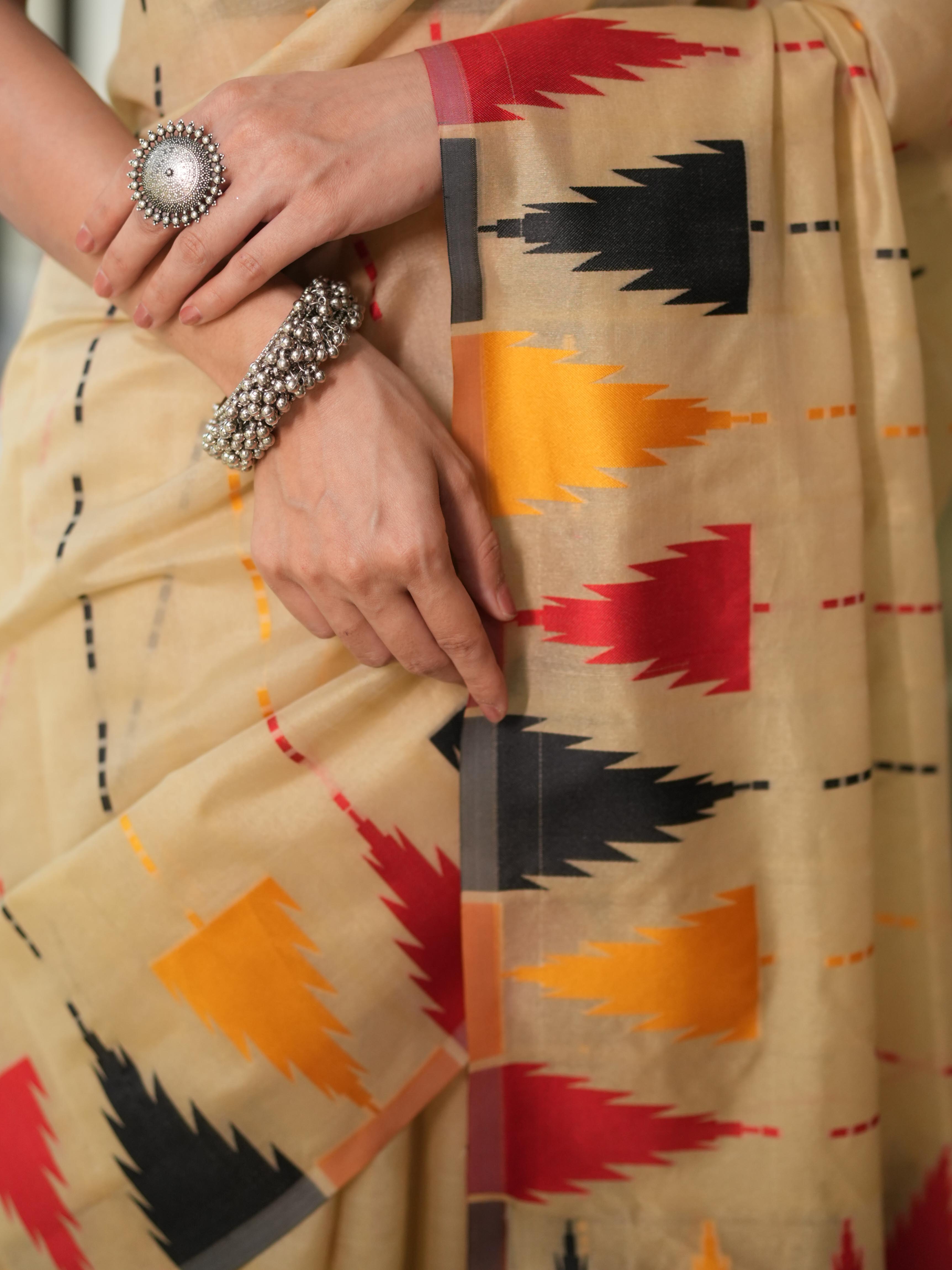 Banarasee Semi Georgette Saree With Resham Work-Beige