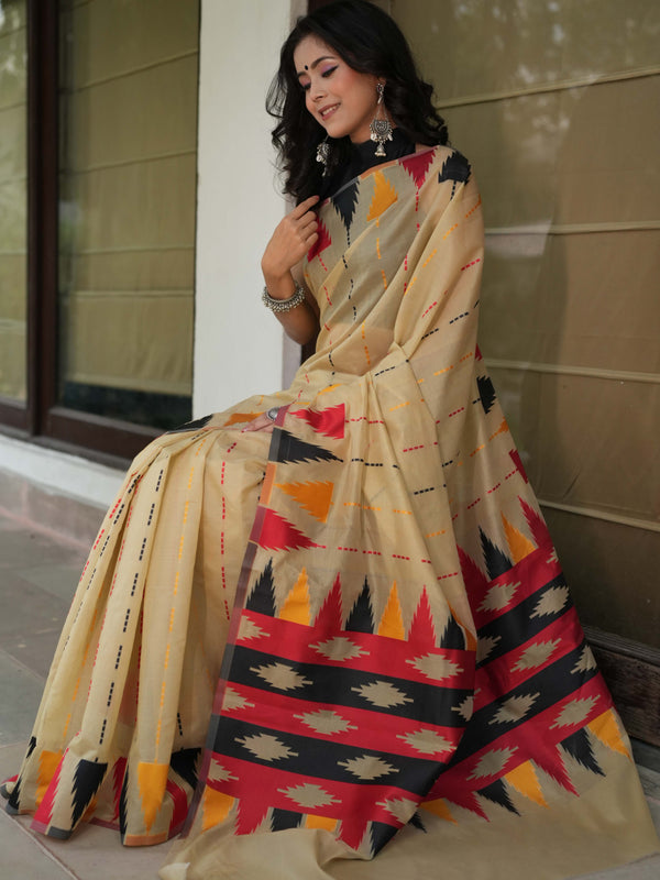 Banarasee Semi Georgette Saree With Resham Work-Beige