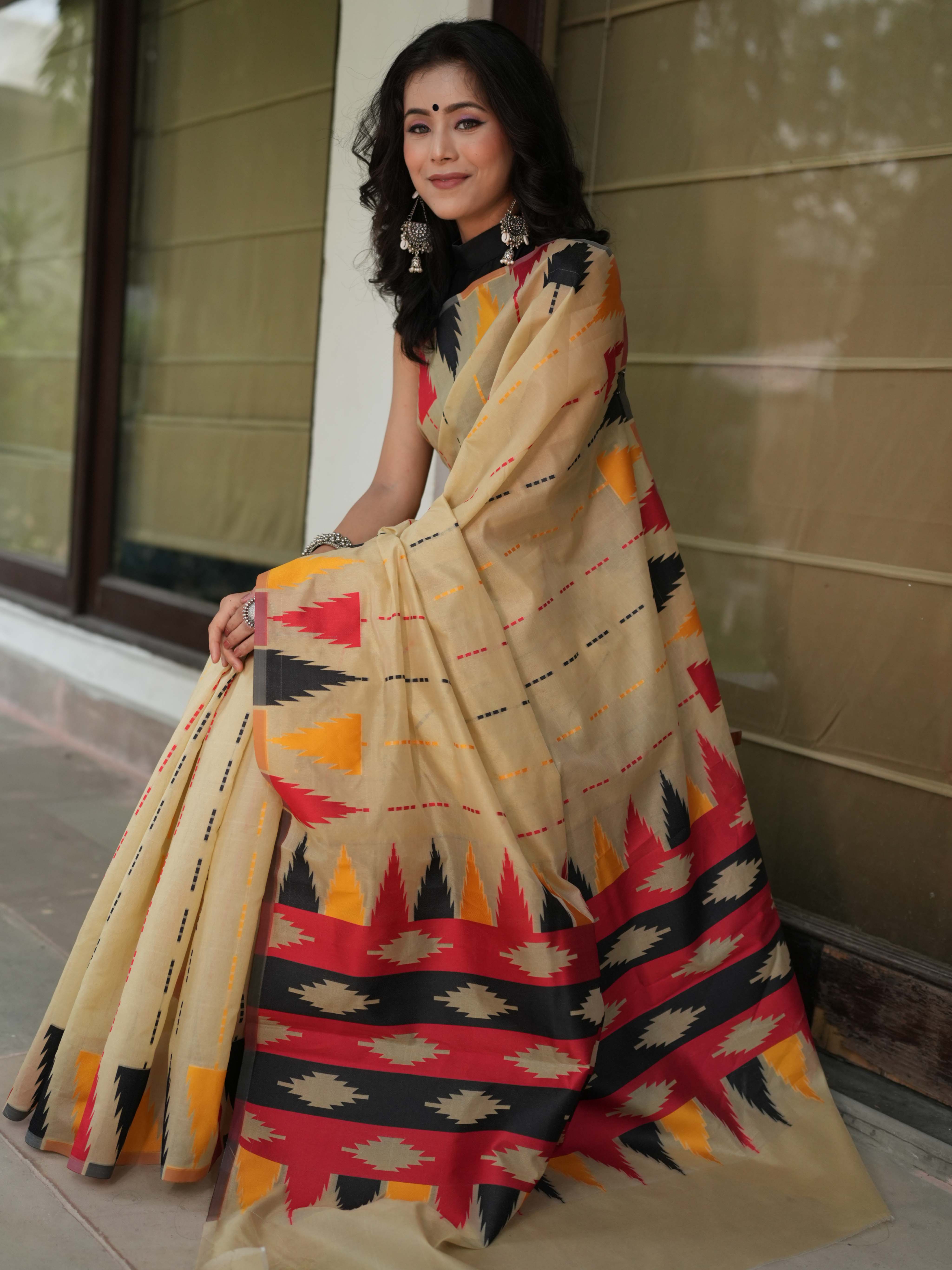 Banarasee Semi Georgette Saree With Resham Work-Beige