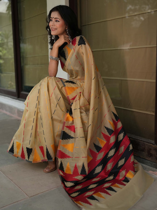 Banarasee Semi Georgette Saree With Resham Work-Beige