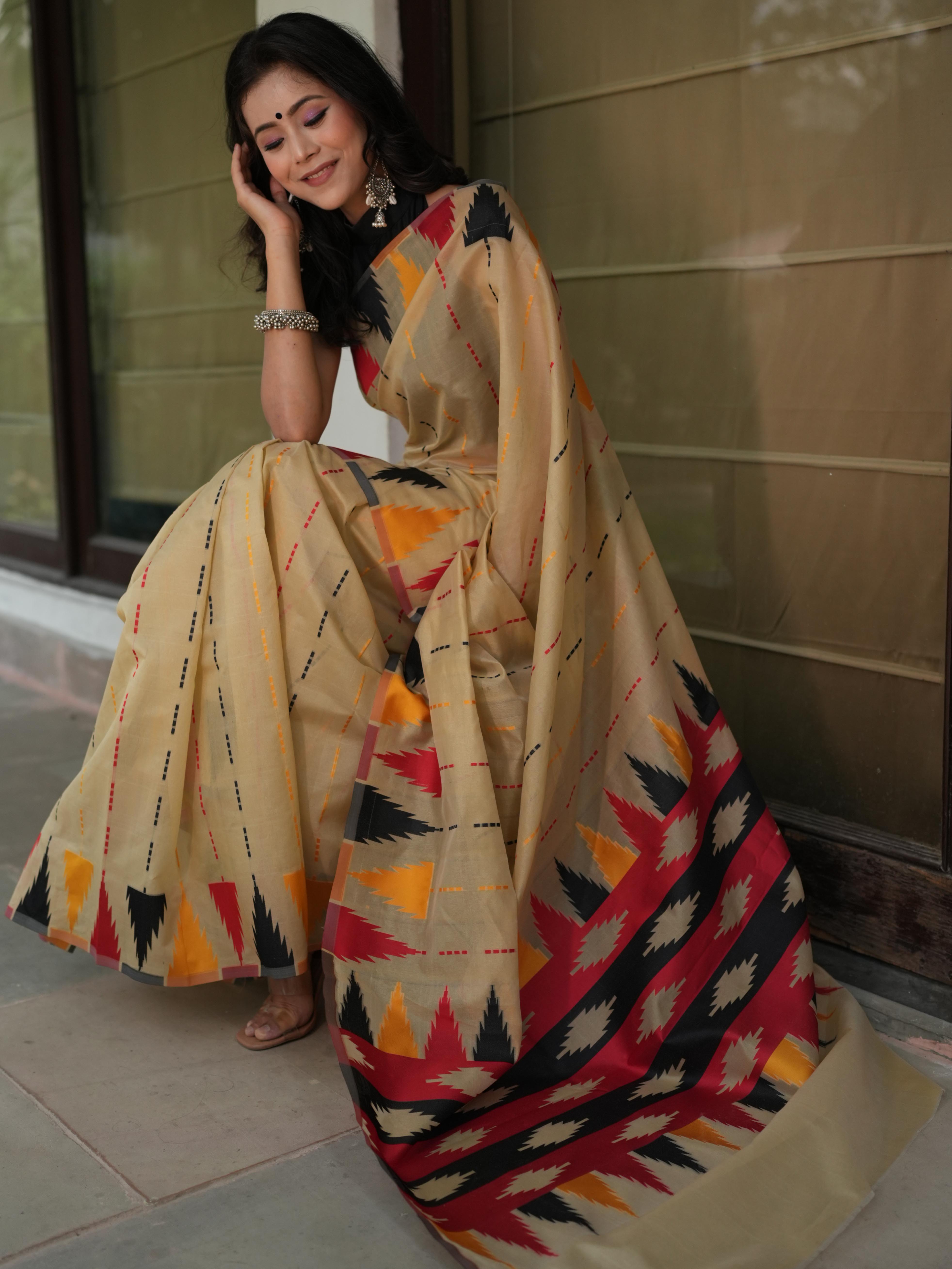 Banarasee Semi Georgette Saree With Resham Work-Beige