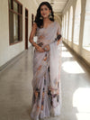 Banarasee Organza Silk Floral Printed Saree With Scallop Border-Grey