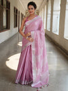 Banarasee Handloom Linen Saree With Mirror Work-Onion Pink