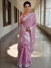 Banarasee Handloom Linen Saree With Mirror Work-Onion Pink