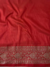 Banarasee Cotton Silk Mix Banswada Sari With Zari Buta & Contrast Border-Peach & Red