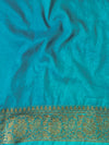 Banarasee Semi-Chiffon Saree With Antique Gold Zari Work-Teal Blue