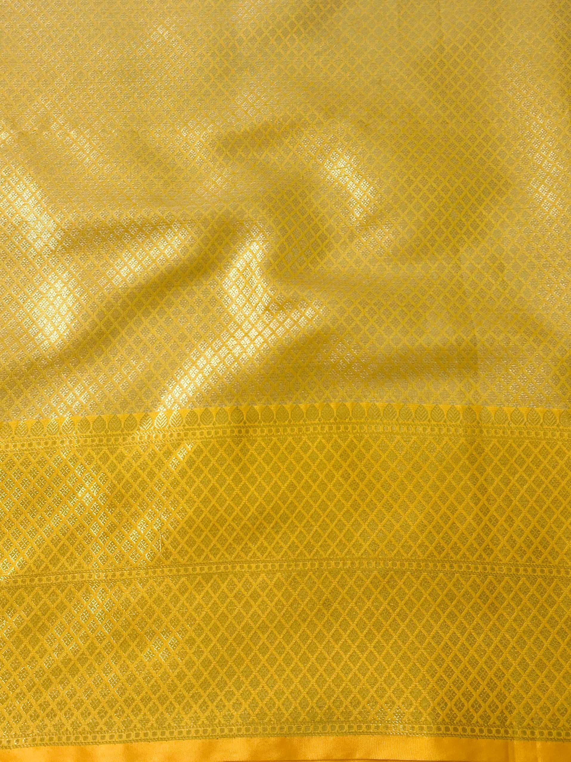 Banarasee Handwoven Broad Contrast Border Tissue Saree-White & Yellow