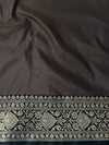 Banarasee Cotton Silk Mix Banswada Sari With Zari Buta & Contrast Border-Grey & Black