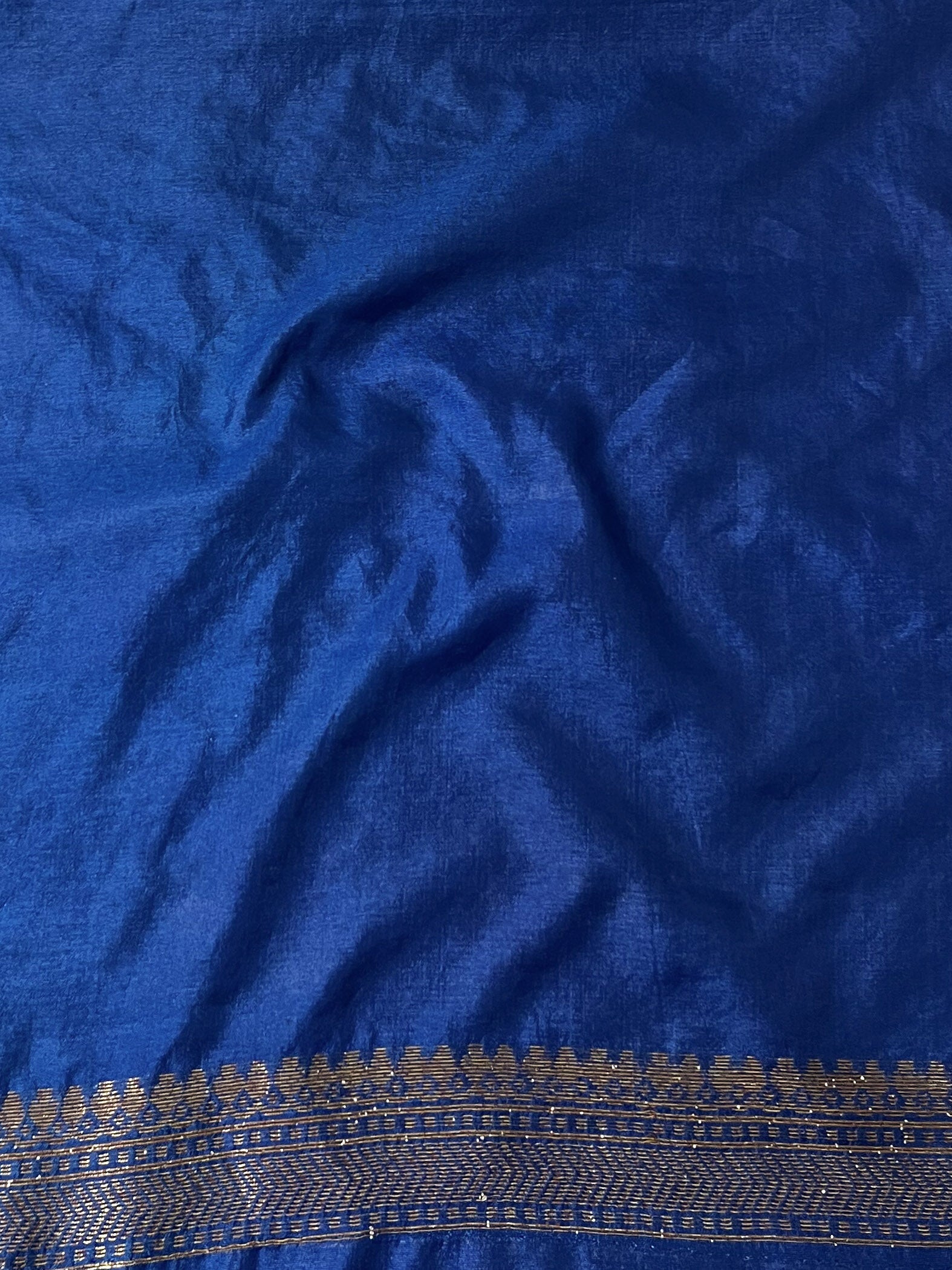 Banarasee Semi-Chiffon Saree With Antique Gold Zari Work-Cobalt Blue