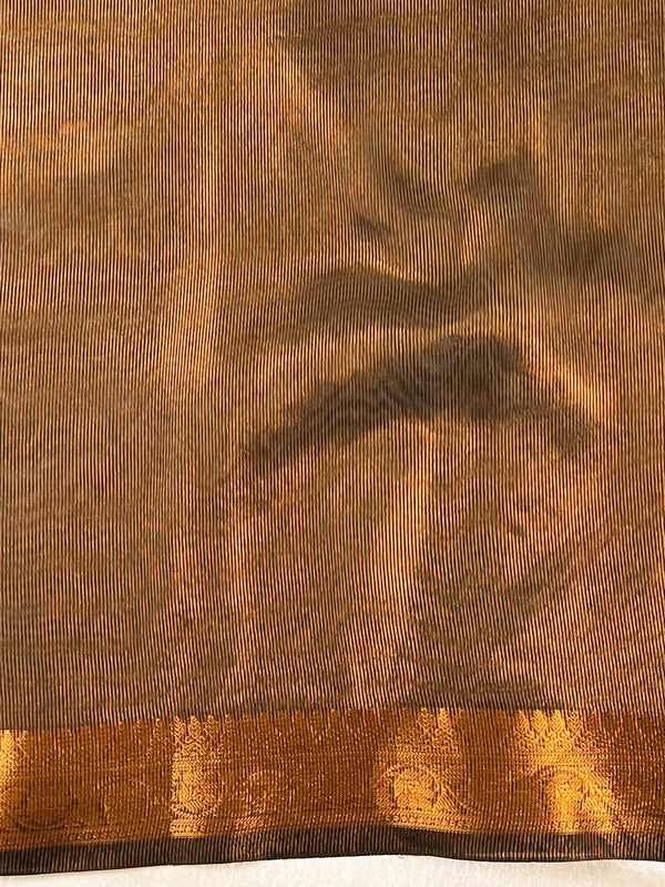 Banarasee Handwoven Striped Tissue Saree-Black