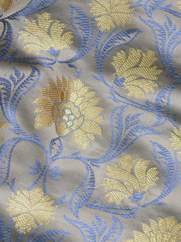 Banarasee Brocade Fabric With Zari & Resham Jaal-Grey