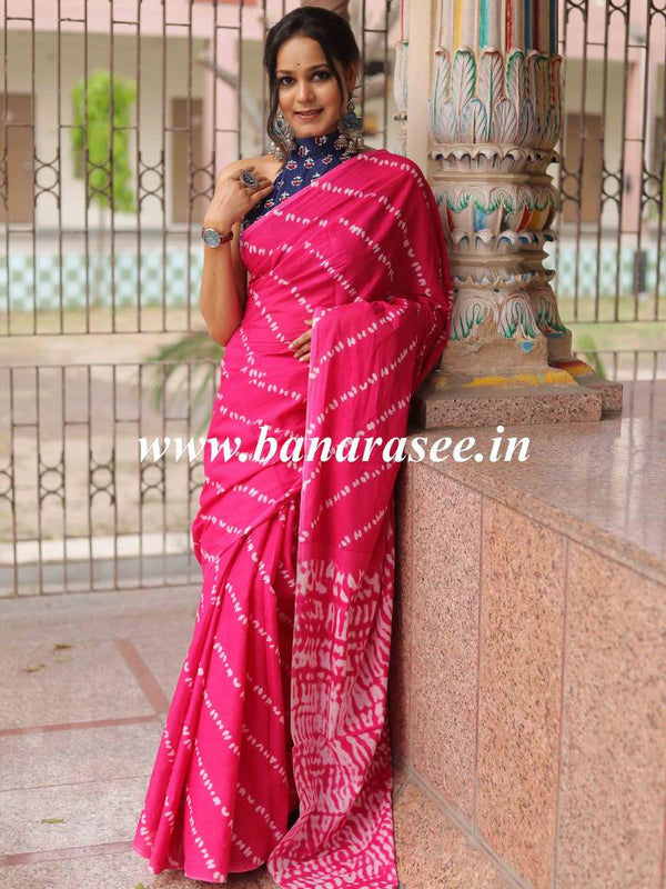 Handloom Mul Cotton Shibori Print Saree-Pink