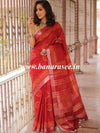 Bhagalpur Handloom Pure Linen Cotton Hand-Dyed Batik Pattern Saree-Maroon