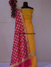 Banarasi Chanderi Cotton Salwar Kameez Fabric With Contrast Pink Dupatta-Yellow