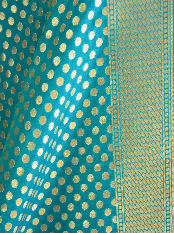 Banarasee Art Silk Dupatta With Polka Dot Design-Sea Green