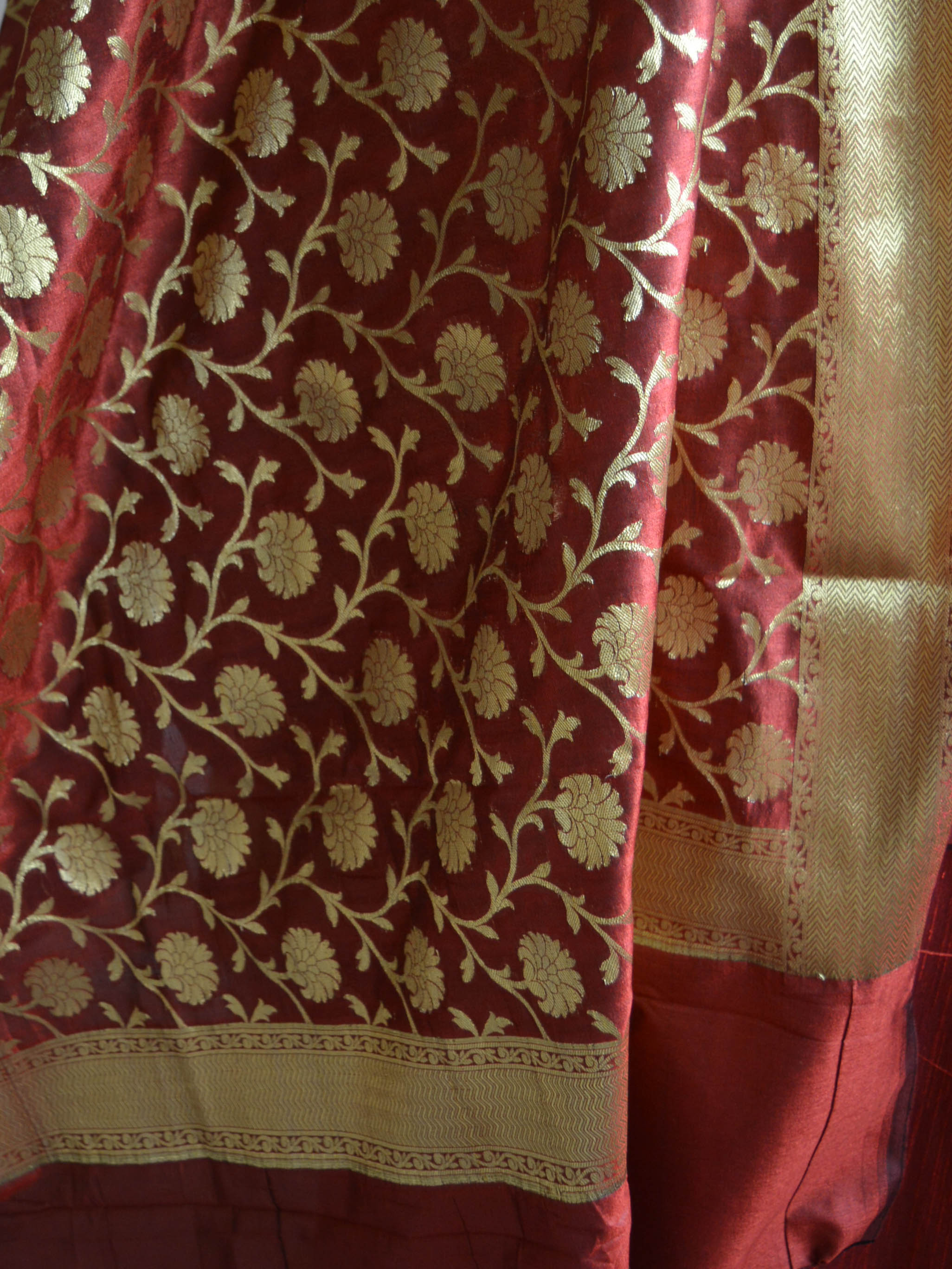 Banarasee Semi Silk Salwar Kameez Fabric With Zari Jaal Dupatta-Red