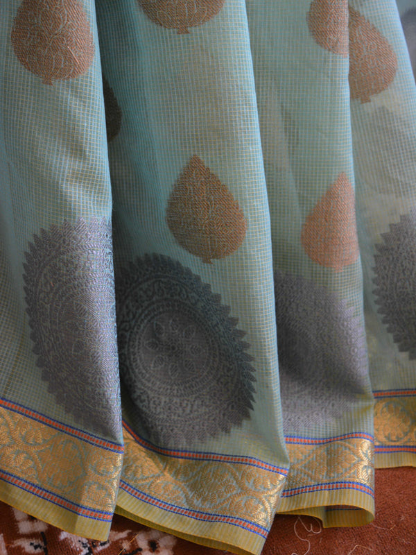 Banarasee Cotton Silk Mix Saree With Big Buta Design-Blue