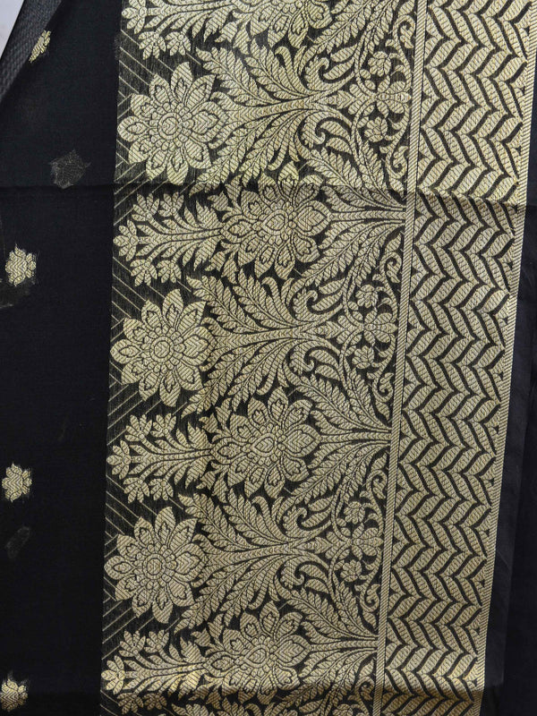 Banarasee Cotton Silk With Resham Woven Broad Border Dupatta-Black