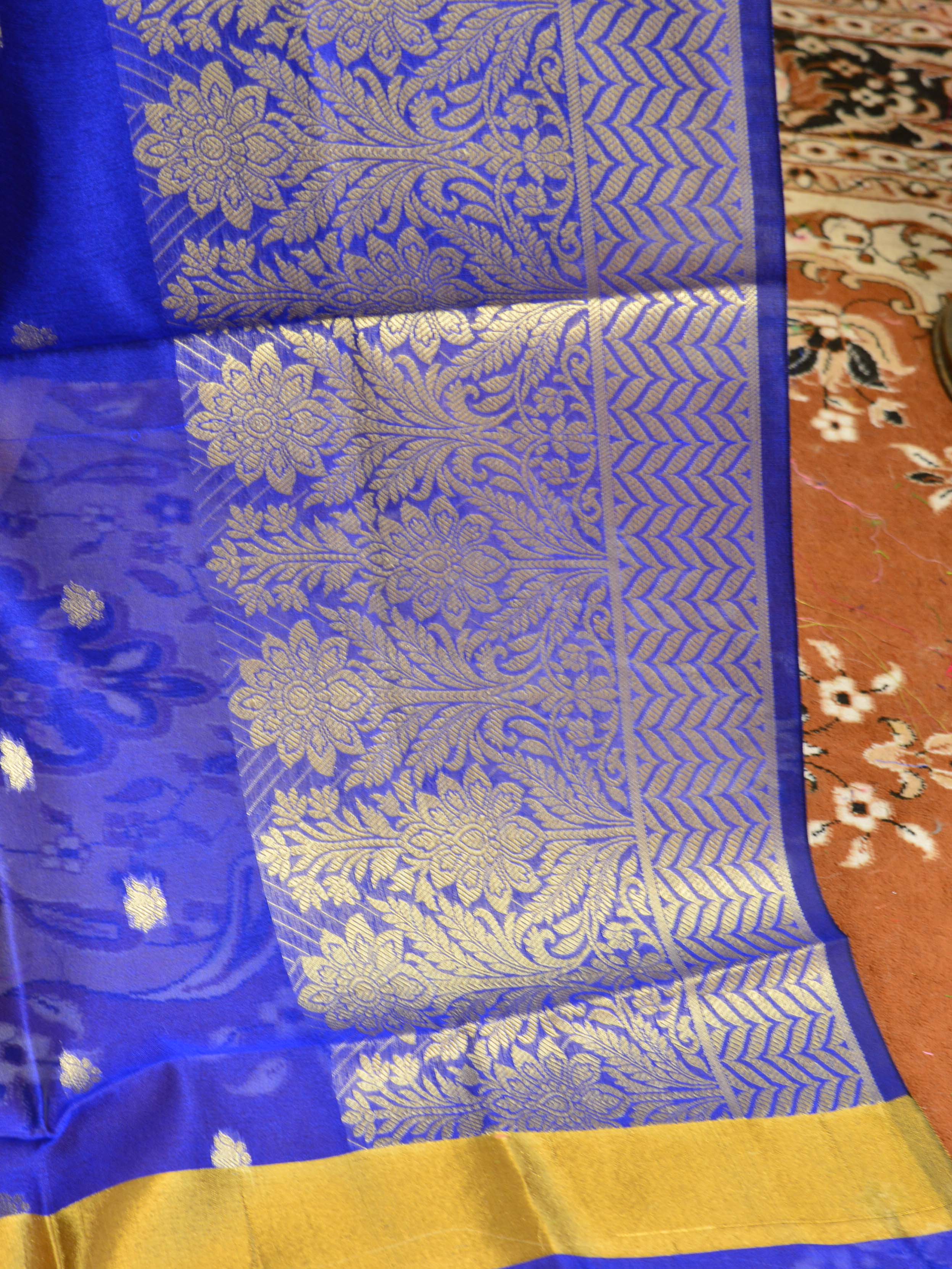 Banarasee Cotton Silk With Resham Woven Broad Border Dupatta-Royal Blue