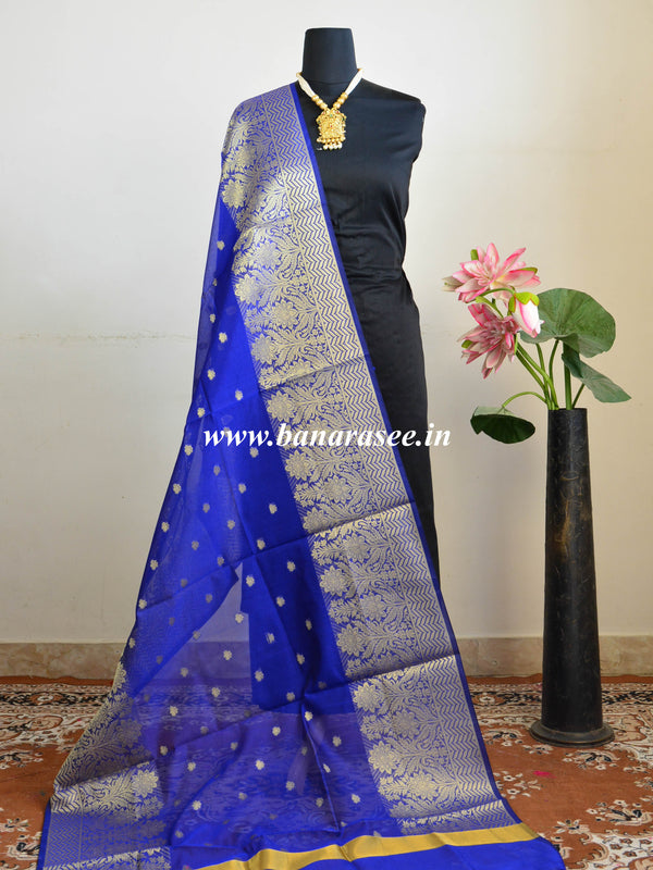 Banarasee Cotton Silk With Resham Woven Broad Border Dupatta-Royal Blue