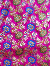 Banarasee Pure Kimkhwab Floral Jaal Semi Silk Fabric-Hot Pink