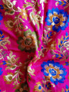 Banarasee Pure Kimkhwab Floral Jaal Semi Silk Fabric-Hot Pink