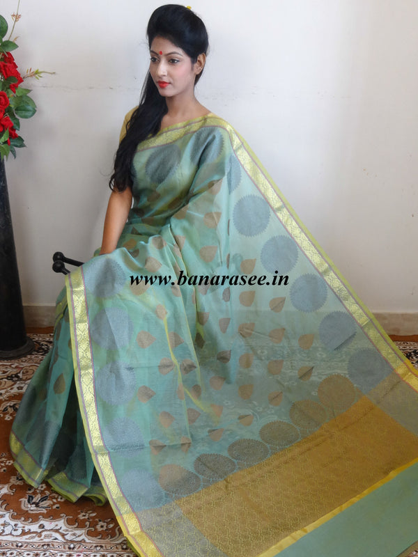 Banarasee Cotton Silk Mix Saree With Big Buta Design-Blue