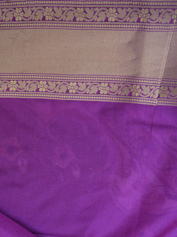 Banarasee Handwoven Art Silk Heavy Zari Jaal Weaving Saree With Purple Pallu & Blouse-Gold