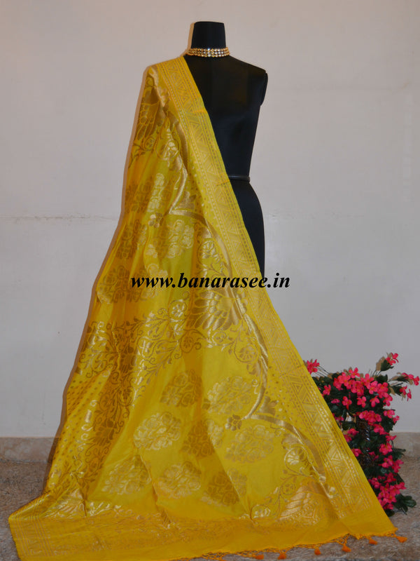 Art Silk Dupatta With Jaal Design-Yellow