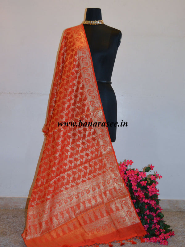 Banarasee Cotton Silk Mix Zari Work Dupatta-Orange