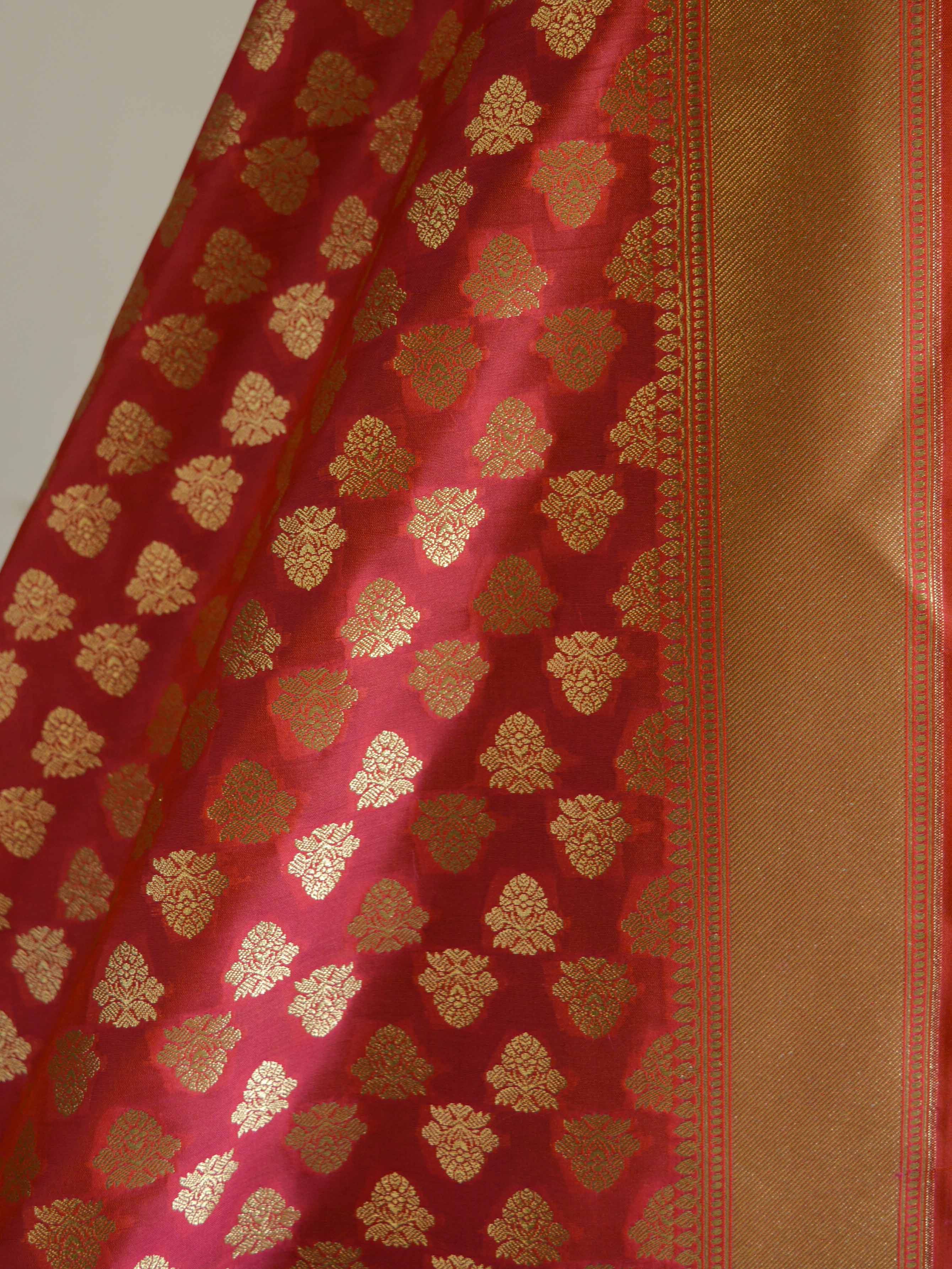 Banarasee Salwar Kameez Semi Katan Silk Zari Buta Work Fabric With Contrast Dupatta-Royal Blue