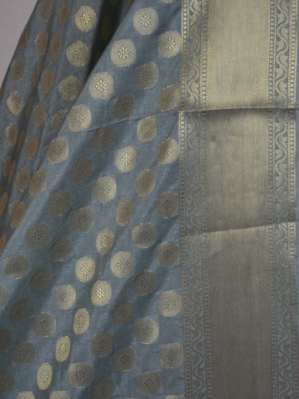 Banarasee Art Silk Dupatta Small Buti Design-Grey