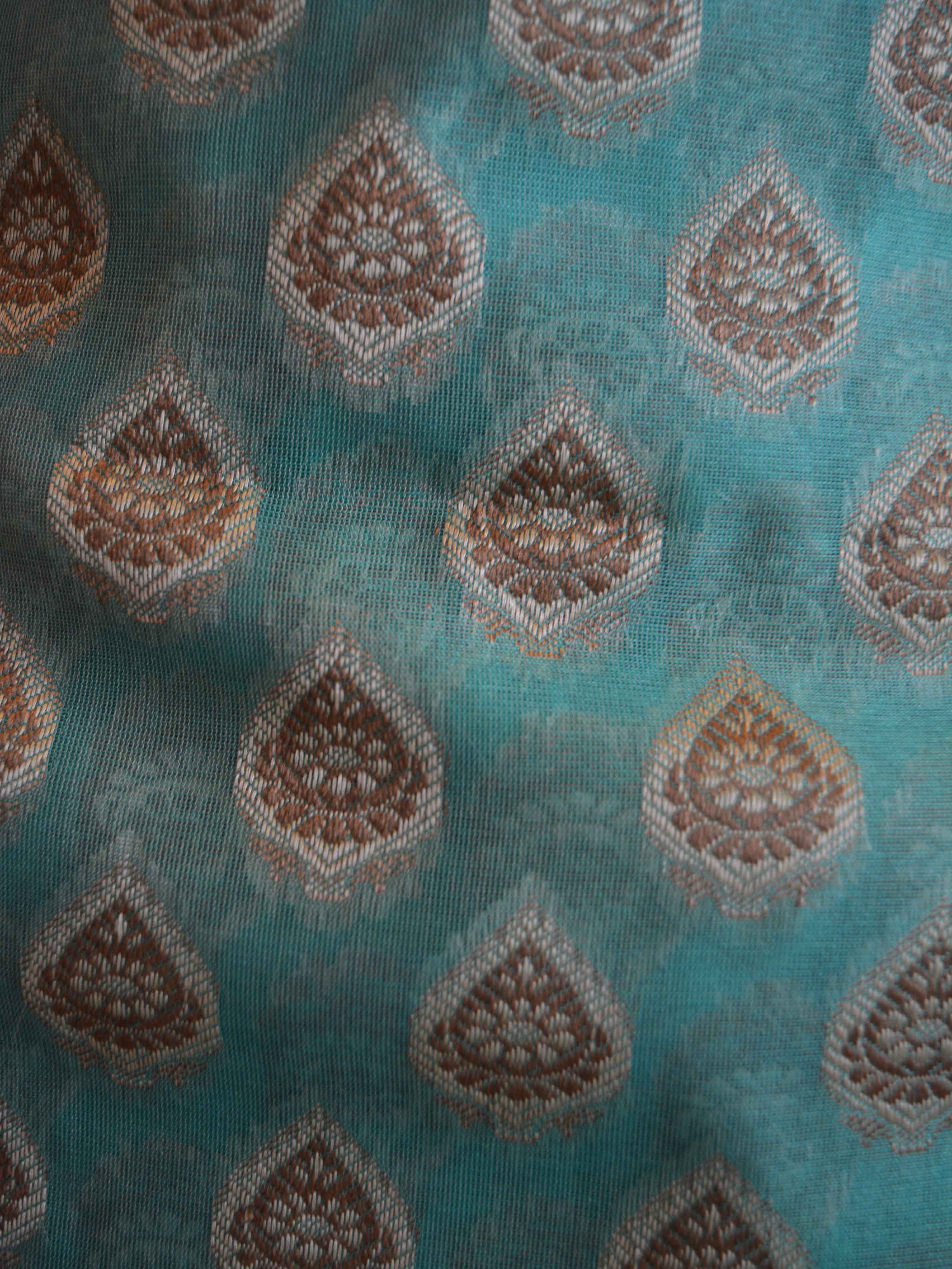 Banarasee Salwar Kameez Cotton Silk Resham Buti Woven Fabric-Mint Green
