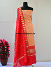 Banarasee Chanderi Cotton Salwar Kameez Fabric With Contrast Red Art Silk Dupatta-Peach