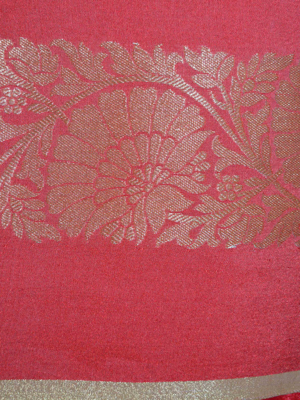 Banarasee Chanderi Cotton Salwar Kameez Fabric With Contrast Red Art Silk Dupatta-Peach