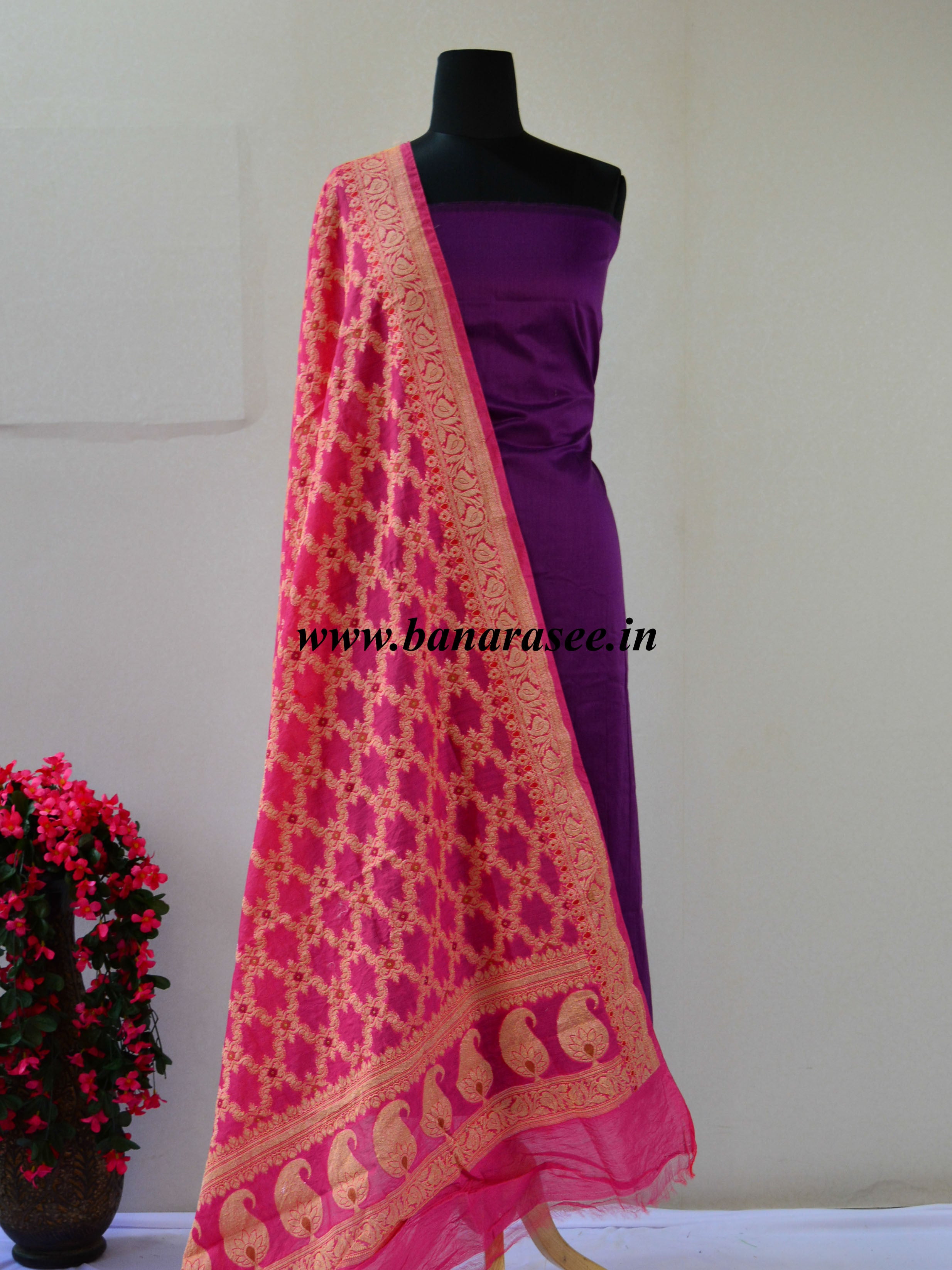 purple dress combination dupatta Dark Purple Silk Gown With Jacquard Banarasi Dupatta