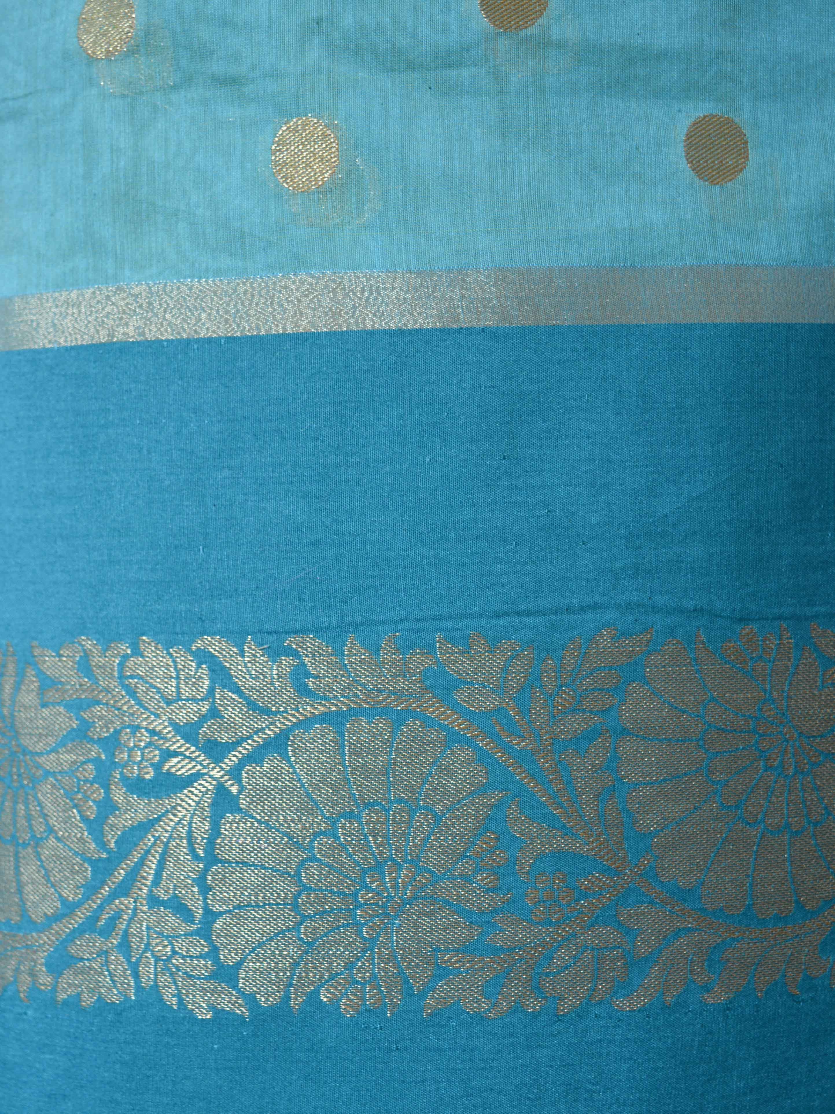 Banarasi Chanderi Cotton Salwar Kameez Fabric With Contrast Pink Art Silk Dupatta-Blue