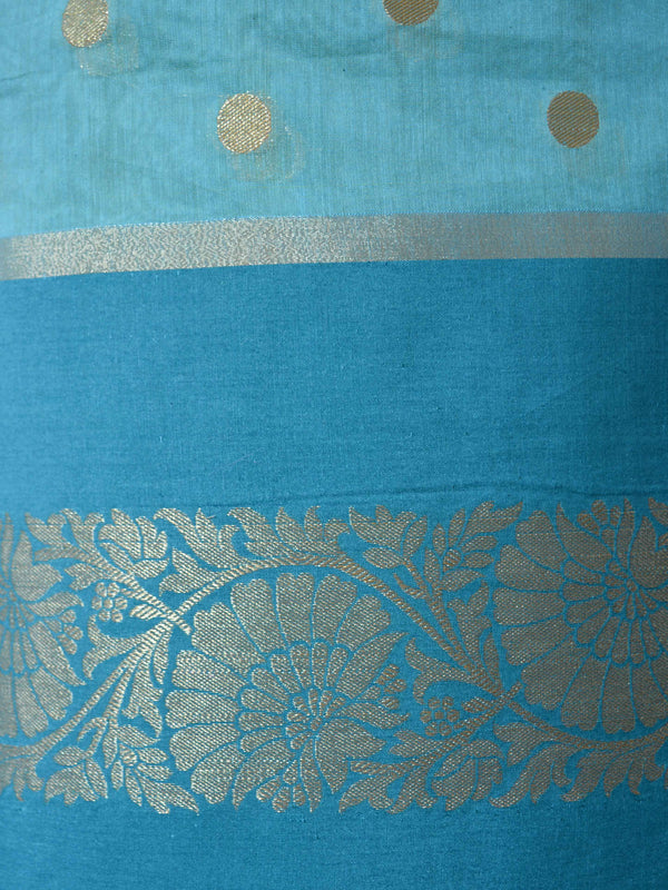 Banarasi Chanderi Cotton Salwar Kameez Fabric With Contrast Pink Art Silk Dupatta-Blue