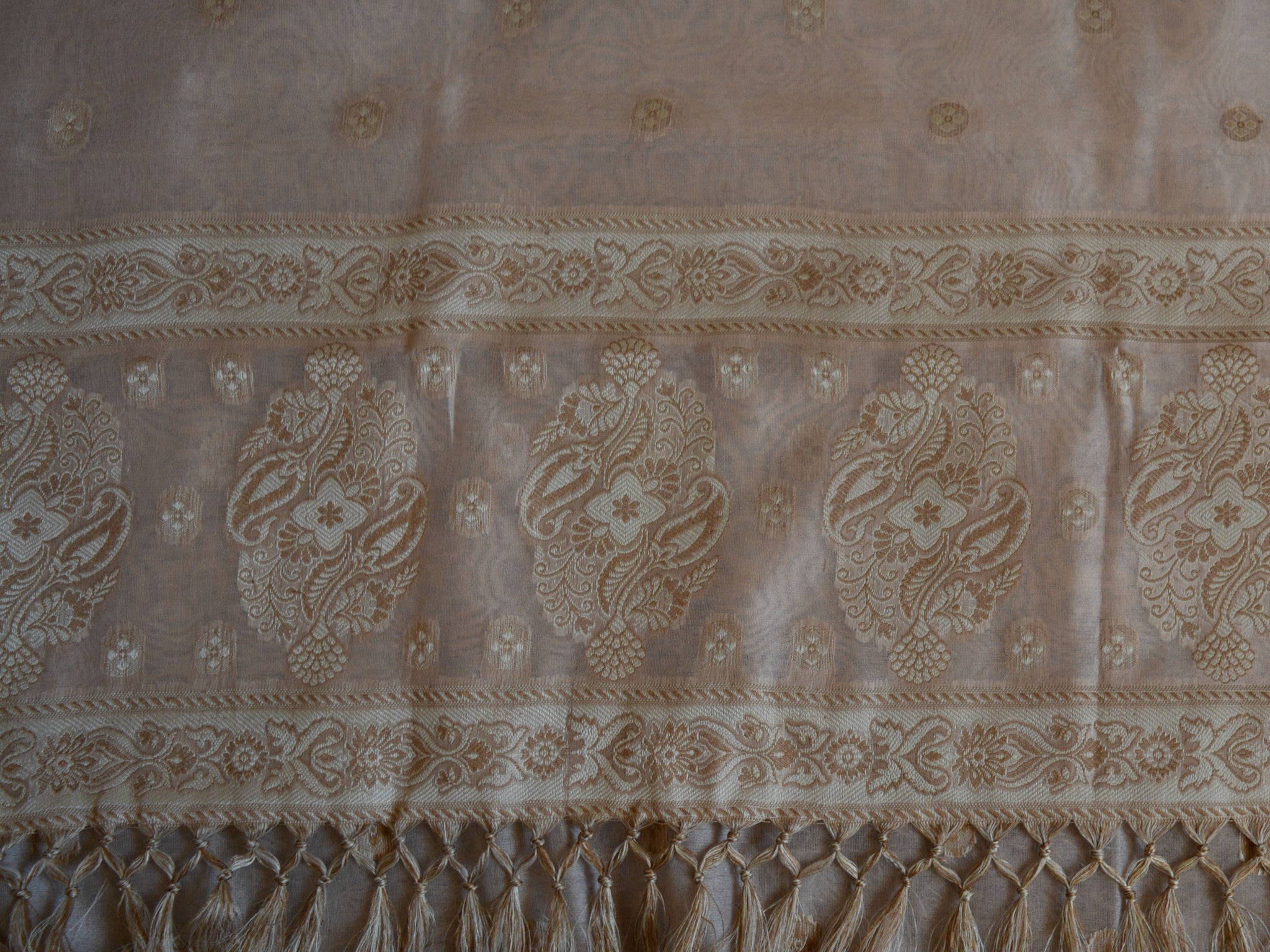 Banarasee/Banarasi Salwar Kameez Cotton Silk Resham Woven With Buti Design Fabric-Beige