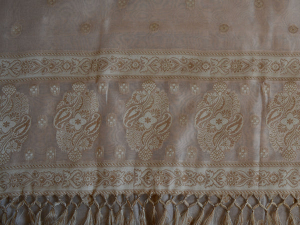Banarasee/Banarasi Salwar Kameez Cotton Silk Resham Woven With Buti Design Fabric-Beige