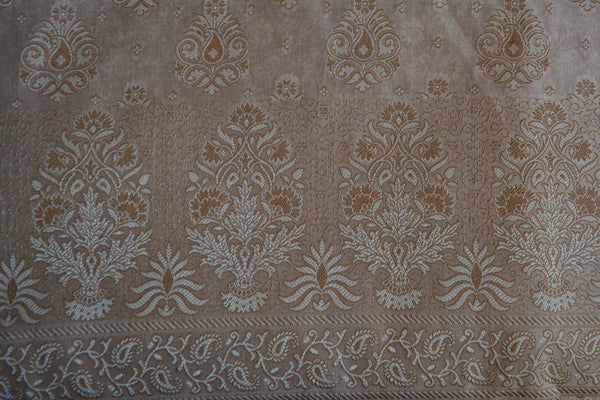 Banarasee/Banarasi Salwar Kameez Cotton Silk Resham Woven With Buti Design Fabric-Beige