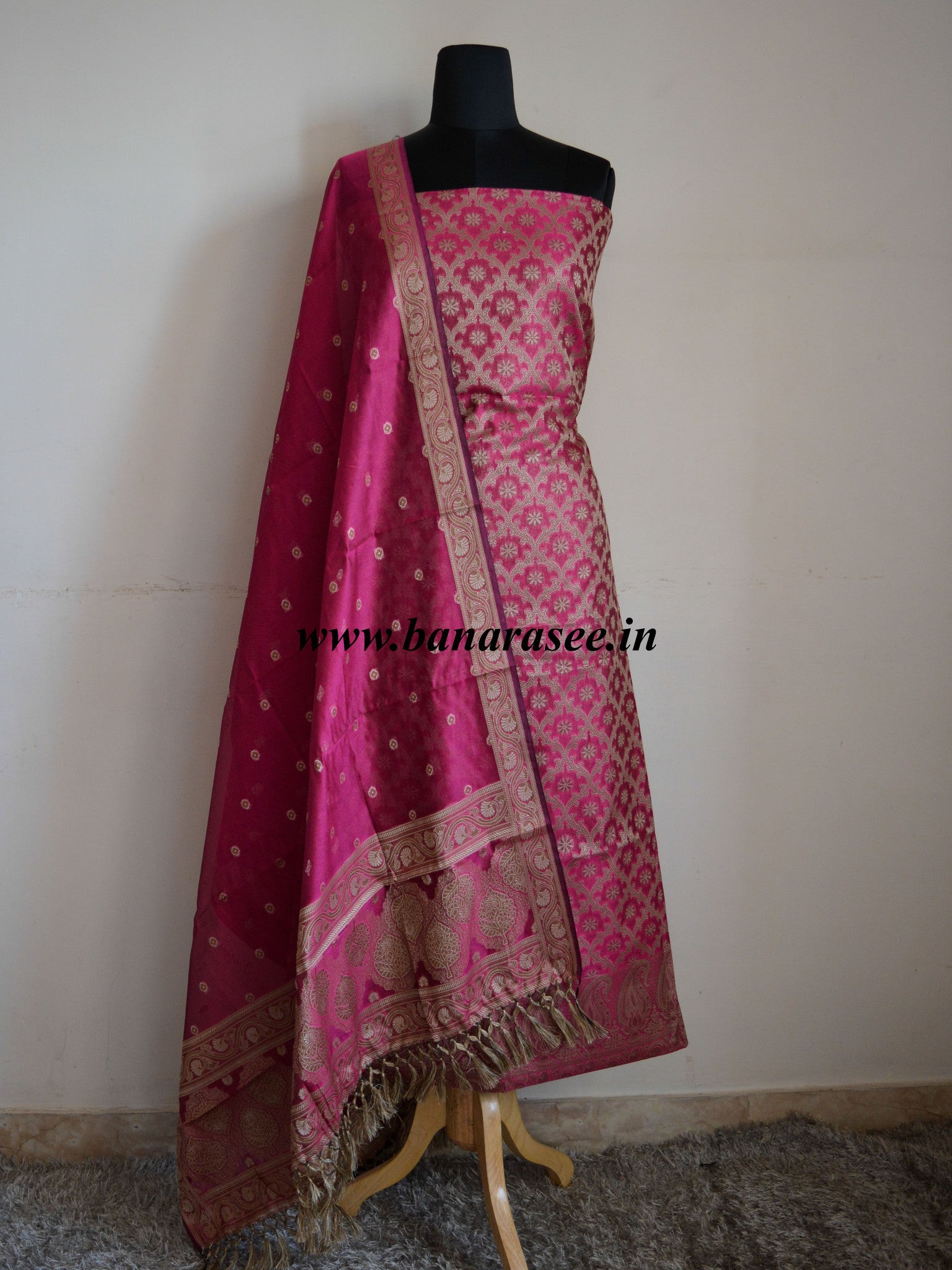 Banarasee Banarasi Salwar Kameez Cotton Silk Resham Woven Fabric Magen