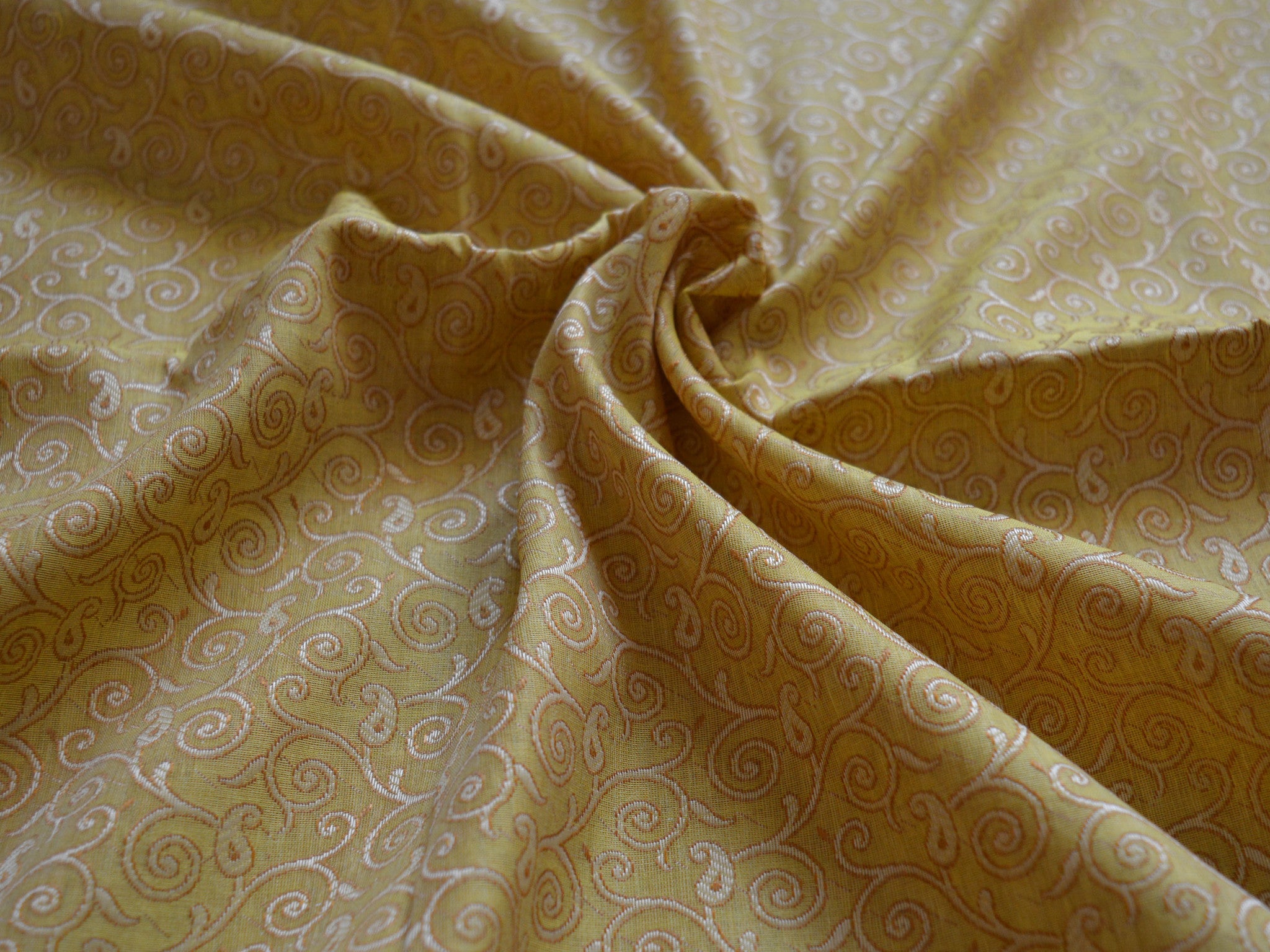 Banarasee/Banarasi Salwar Kameez Cotton Silk Resham Woven Fabric-Yellow