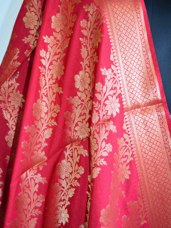 Banarasee Handloom Pure Silk Zari Woven Jaal Dupatta-Red