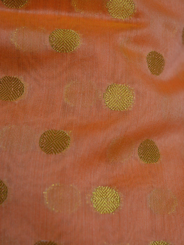 Banarasee Chanderi Cotton Salwar Kameez Zari Polka Dot Buti Design Fabric & Rust Jaal Dupatta-Orange