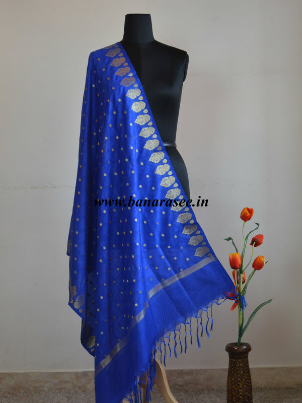 Art Silk Dupatta Vase Design on Border-Royal Blue