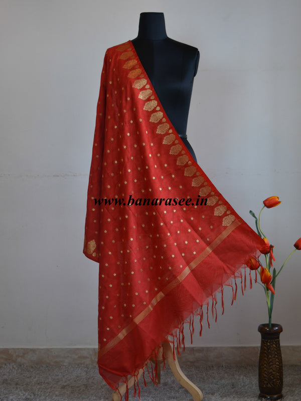 Art Silk Dupatta Vase Design on Border-Red