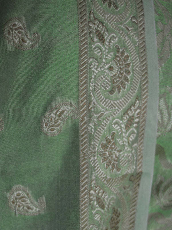 Banarasee/Banarasi Salwar Kameez Cotton Silk Resham Buti Woven Fabric-Green