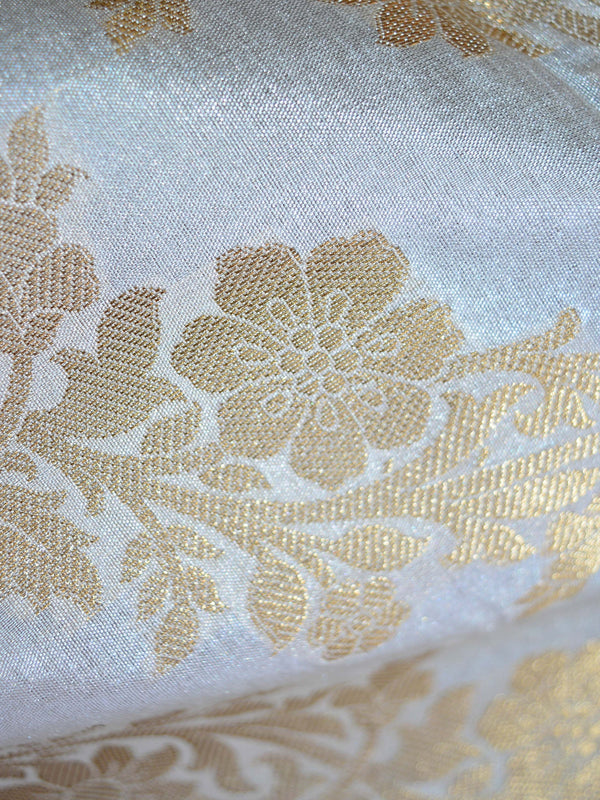 Banarasee Handloom Pure Silk Zari Woven Jaal Dupatta-Off White